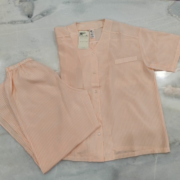 NWT Silk Pajama Set | Vintage Orange Striped Shorts + Pants - Picture 1 of 5